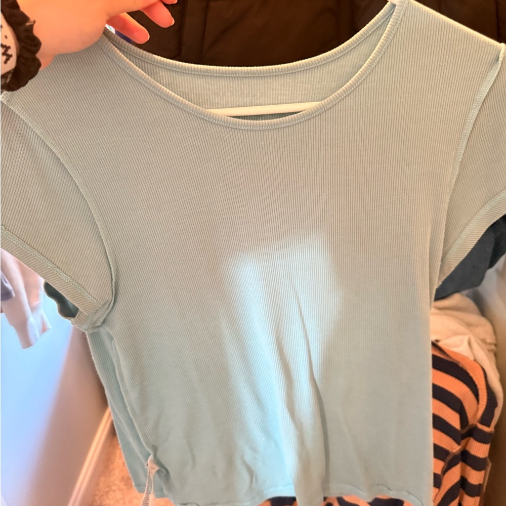 American Eagle Outfitters Sky Blue Ribbed Tee
